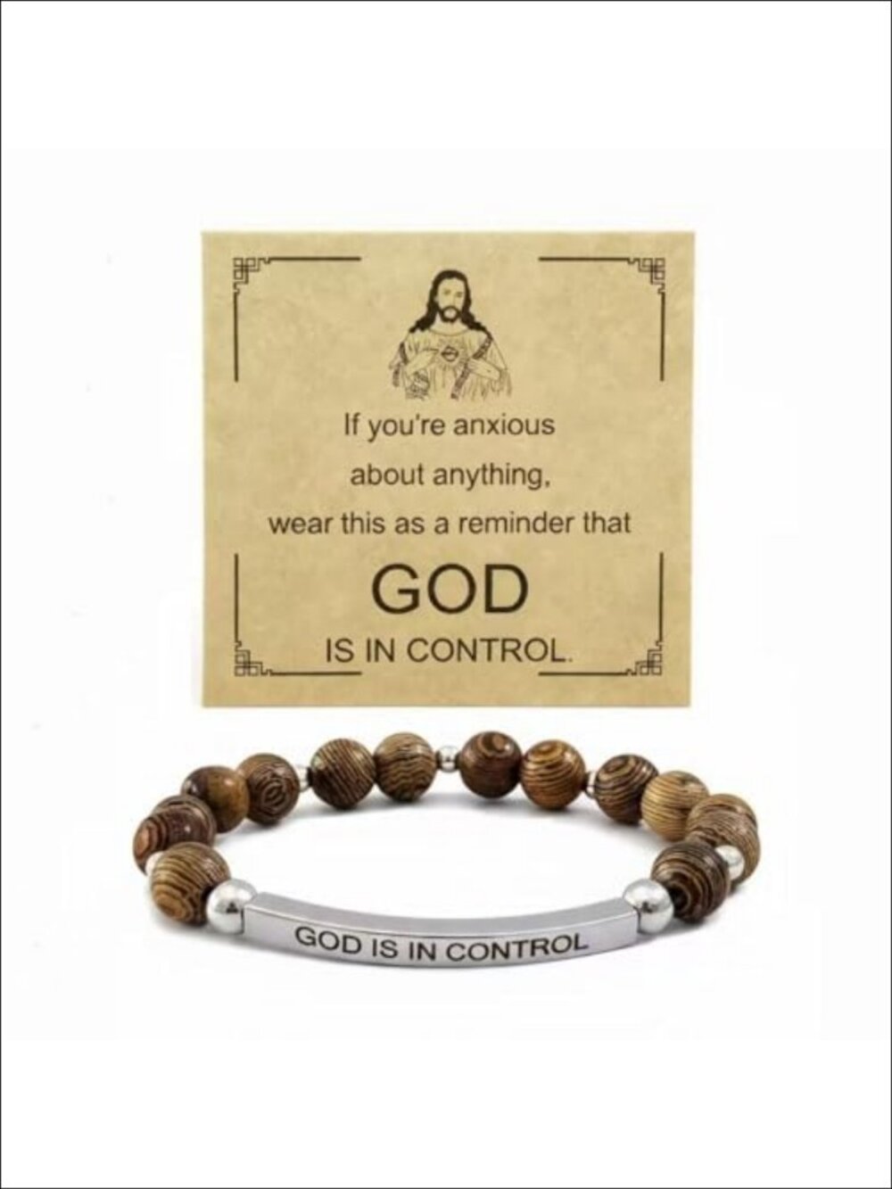 God Is In Control Beaded Bracelet Stainless Steel Adjustable Braided Wrap